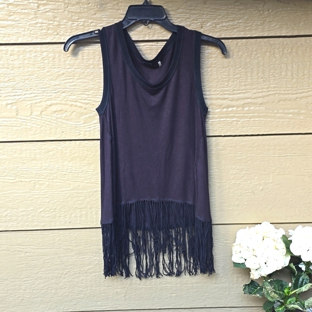 Elie Tahari Off Black Fringe Tank Top XS
